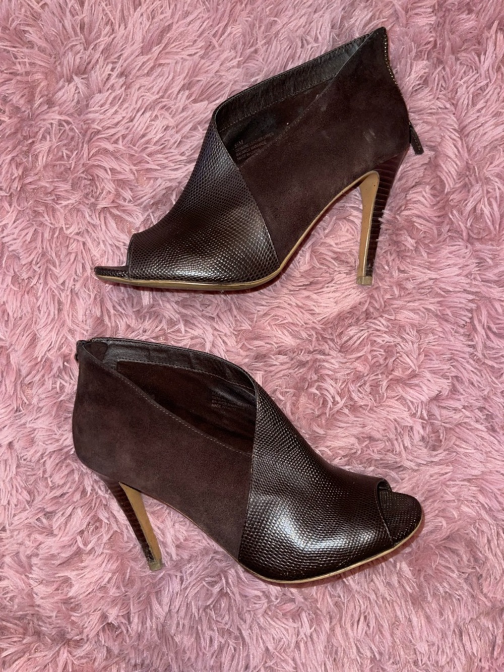 Halogen Brown Textured Suede Peep-Toe Stiletto Booties